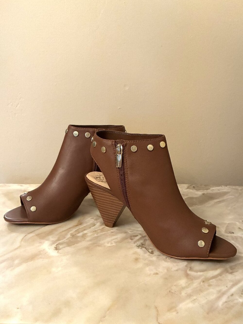 Leather Peep Toe Studded Mules Size 9.5